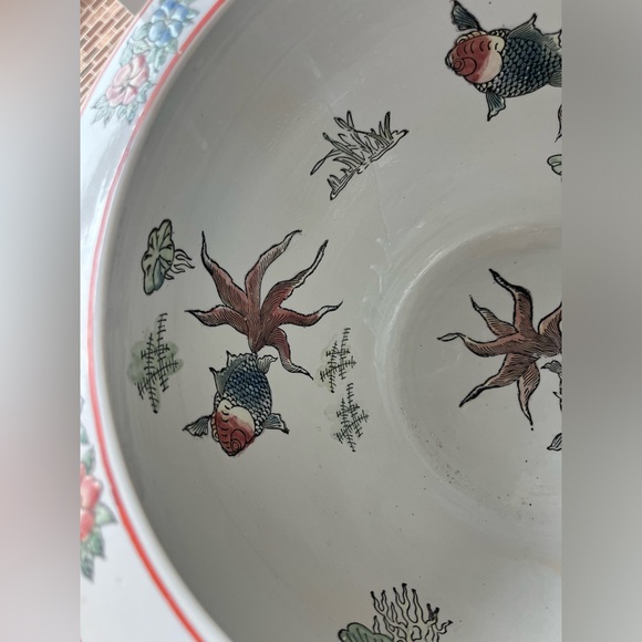Vintage Asian Koi Fish and Bird with floral Design Planter Cache pot - Picture 6 of 9